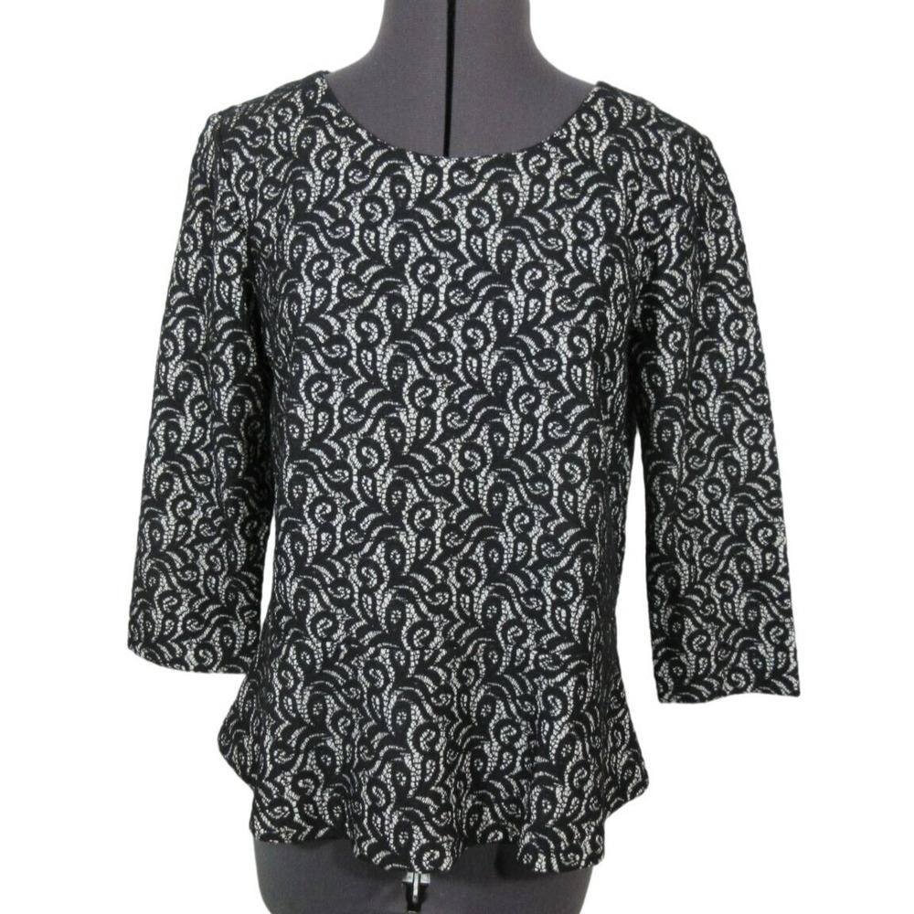 J.Crew Lace Peplum Blouse Women's M Floral Overlay 3/4 Sleeve‎ Dressy Top